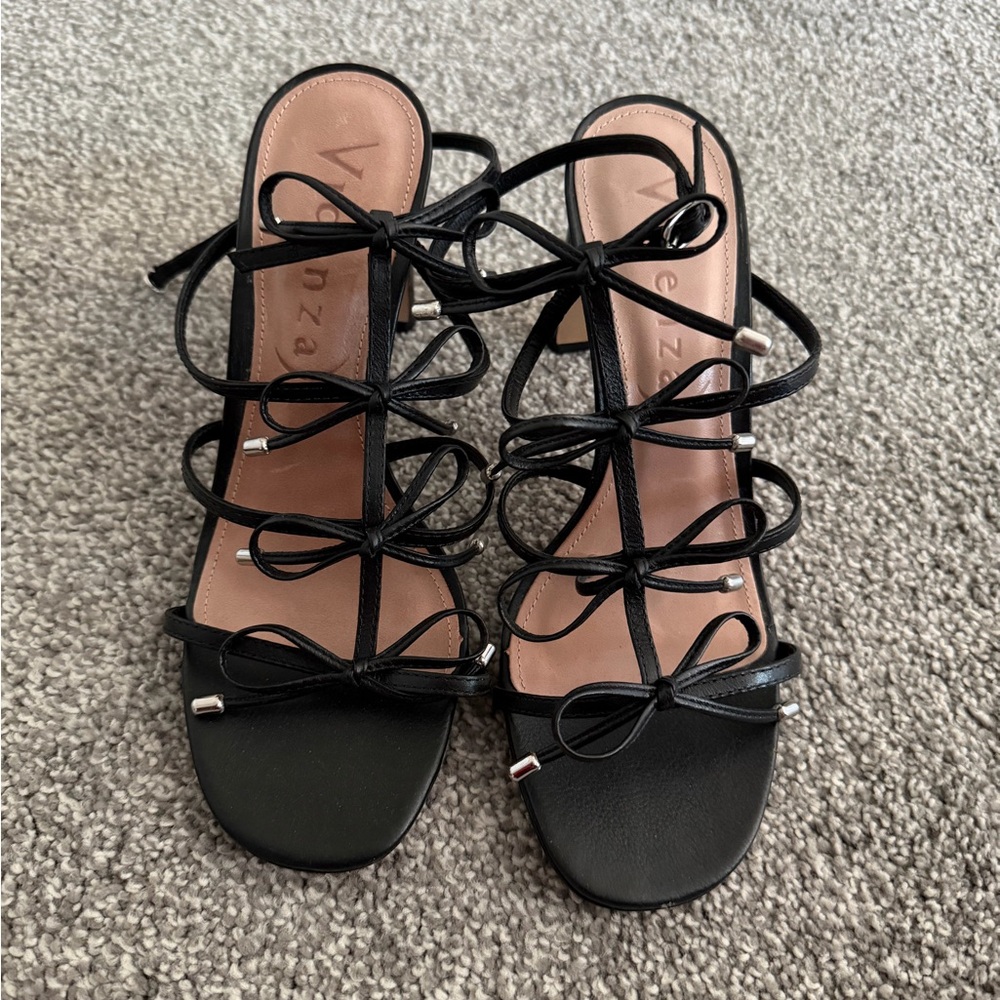 Strappy Bow Black Heels